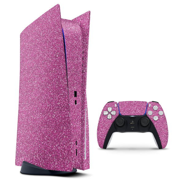 Sparkling Pink Ultra Metallic Glitter - Full Body Skin Decal Wrap Kit for Sony Playstation 5, Playstation 4, Playstation 3, & Controllers
