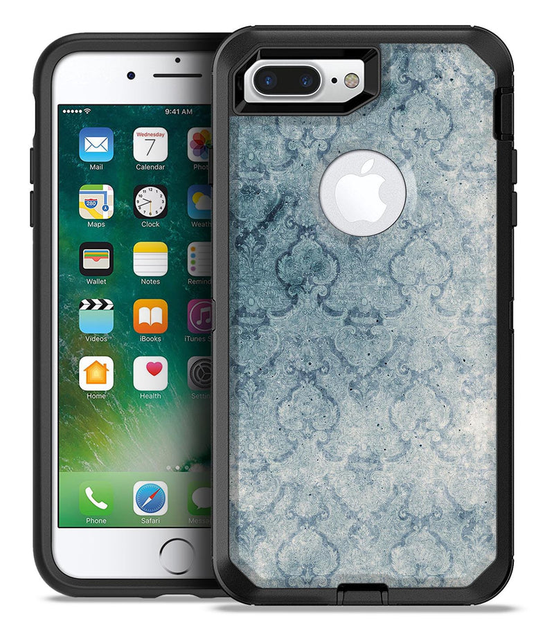 Stained Faded Blue Damask Pattern - iPhone 7 or 7 Plus Commuter Case Skin Kit