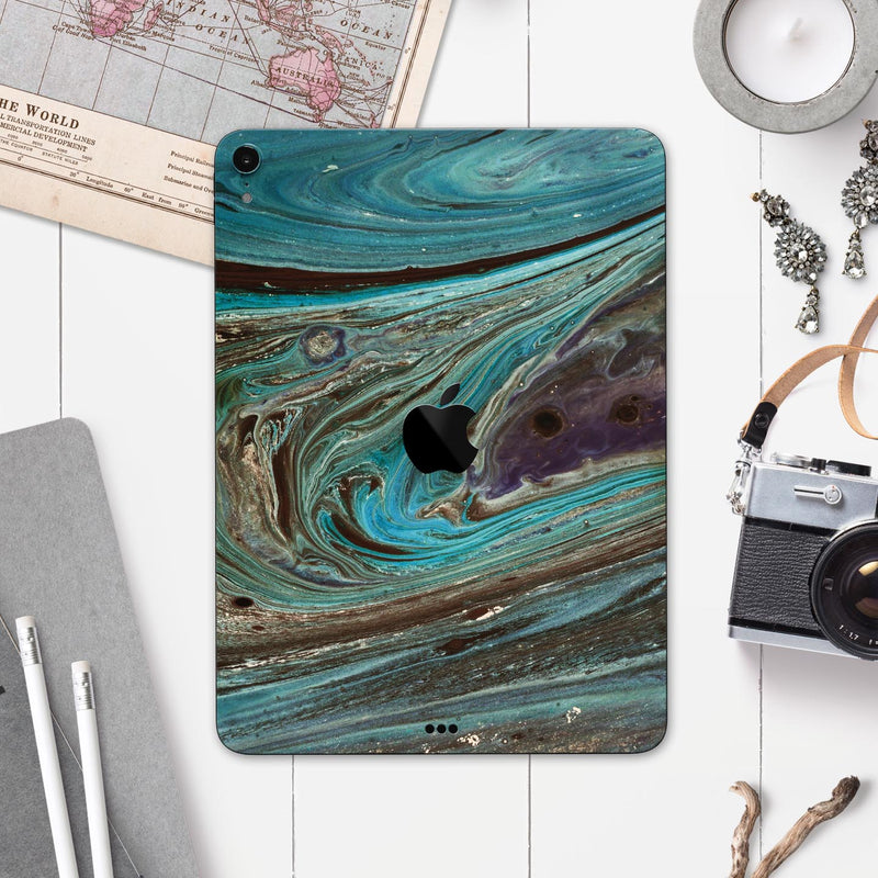 Swirling Dark Acrylic Marble - Full Body Skin Decal for the Apple iPad Pro 12.9", 11", 10.5", 9.7", Air or Mini (All Models Available)