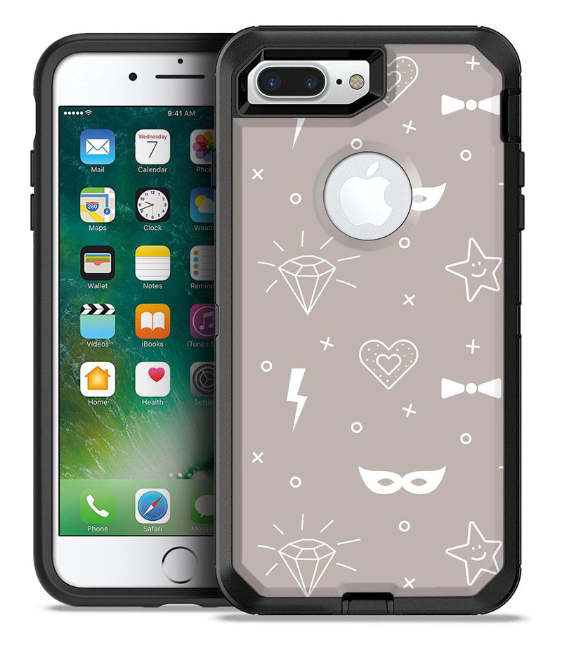 Tan Doodles with Lightning - iPhone 7 or 7 Plus Commuter Case Skin Kit