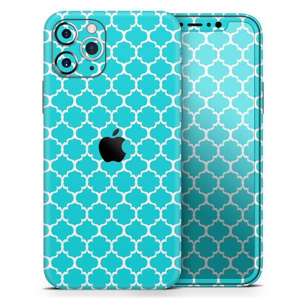 Teal And White Seamless Morocan Pattern - Skin-Kit compatible with the Apple iPhone 12, 12 Pro Max, 12 Mini, 11 Pro or 11 Pro Max (All iPhones Available)