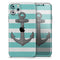 Teal Stripes with Gray Nautical Anchor - Skin-Kit compatible with the Apple iPhone 12, 12 Pro Max, 12 Mini, 11 Pro or 11 Pro Max (All iPhones Available)