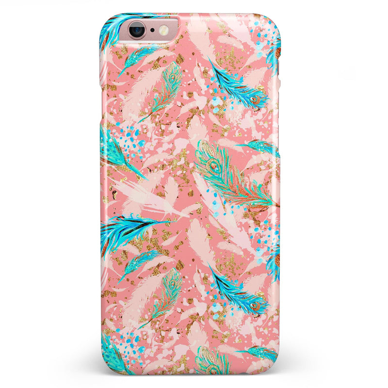 Teal and Coral Whispy Feathers iPhone 6/6s or 6/6s Plus INK-Fuzed Case