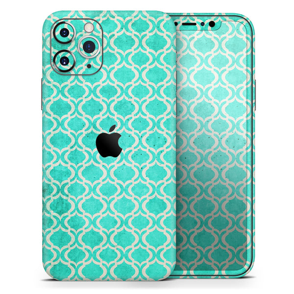 Teal and White Bubble Morrocan Pattern - Skin-Kit compatible with the Apple iPhone 12, 12 Pro Max, 12 Mini, 11 Pro or 11 Pro Max (All iPhones Available)