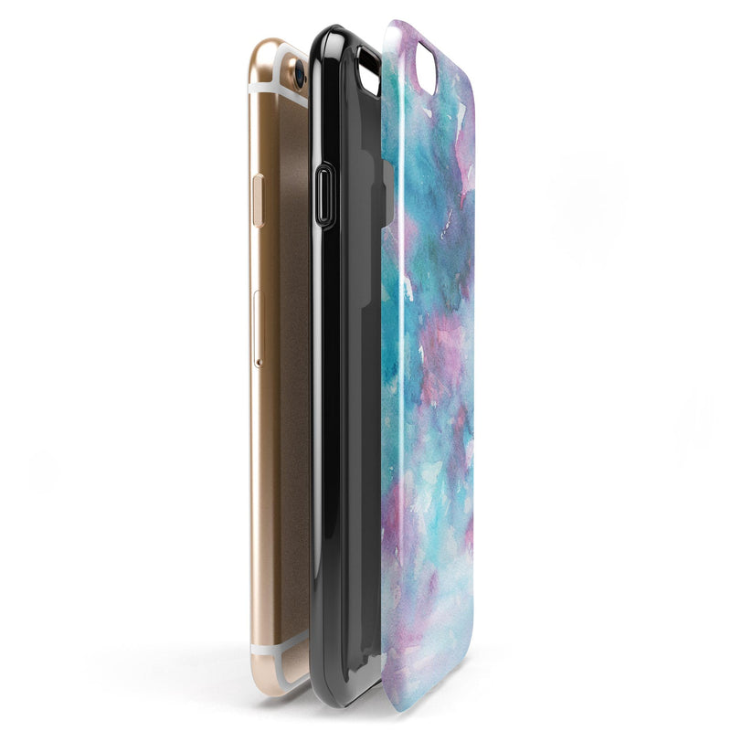 Teal to Pink 434 Absorbed Watercolor Texture iPhone 6/6s or 6/6s Plus 2-Piece Hybrid INK-Fuzed Case