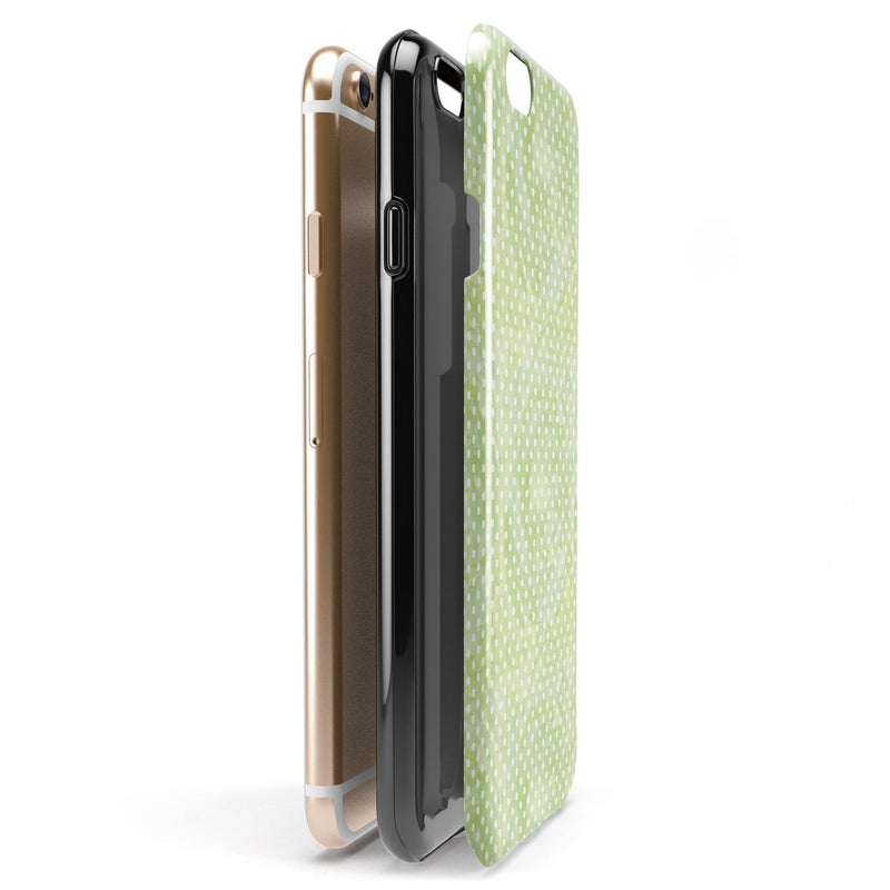 Teeny Tiny White Polka Dots on Light Green Watercolor iPhone 6/6s or 6/6s Plus 2-Piece Hybrid INK-Fuzed Case