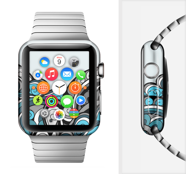 The Abstract Black & Blue Paisley Waves Full-Body Skin Set for the Apple Watch