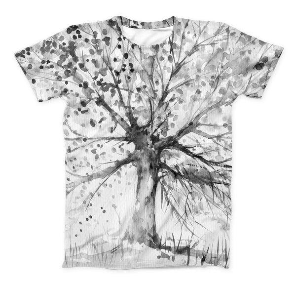 The Abstract Black and White WaterColor Vivid Tree ink-Fuzed Unisex All Over Full-Printed Fitted Tee Shirt