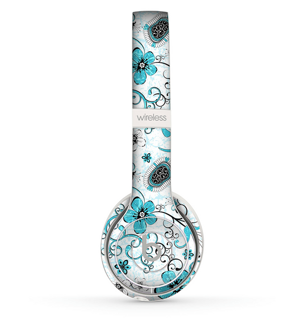 The Abstract Blue & Black Seamless Flowers Skin Set for the Beats by Dre Solo 2 Wireless Headphones