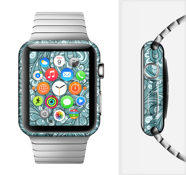 The Abstract Blue Feather Paisley Full-Body Skin Set for the Apple Watch