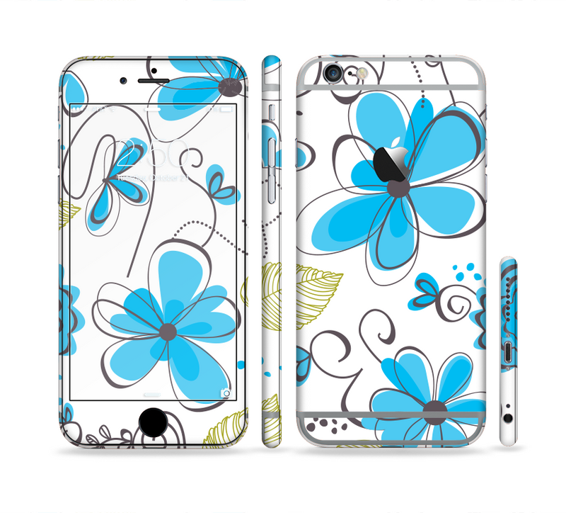 The Abstract Blue Floral Pattern V4 Sectioned Skin Series for the Apple iPhone 6/6s