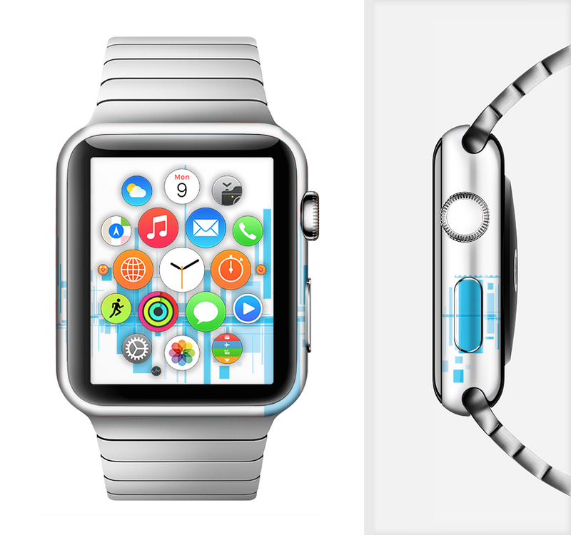 The Abstract Blue Skyline View Full-Body Skin Set for the Apple Watch