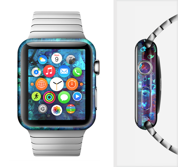 The Abstract Blue Vibrant Colored Art Full-Body Skin Set for the Apple Watch