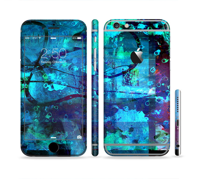 The Abstract Blue Vibrant Colored Art Sectioned Skin Series for the Apple iPhone 6/6s