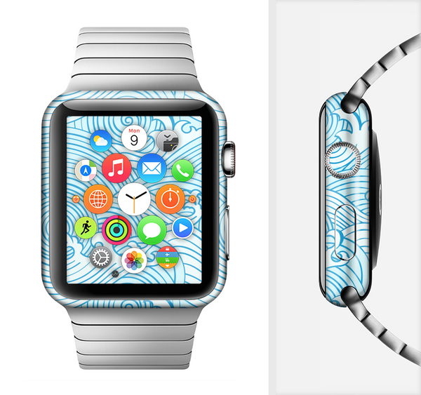 The Abstract Blue & White Waves Full-Body Skin Set for the Apple Watch