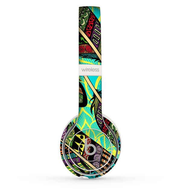 The Abstract Blue & Yellow Vector Feather Pattern Skin Set for the Beats by Dre Solo 2 Wireless Headphones