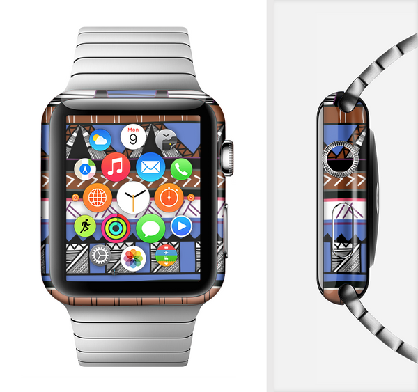 The Abstract Blue and Brown Shaped Aztec Full-Body Skin Set for the Apple Watch