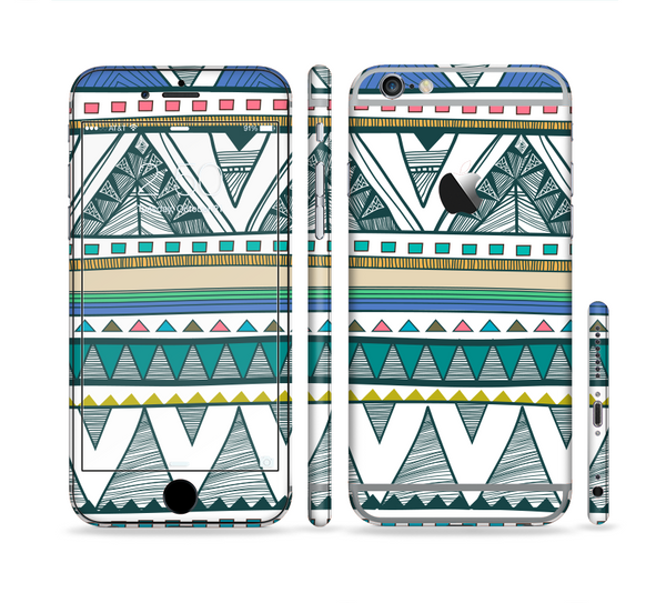 The Abstract Blue and Green Triangle Aztec Sectioned Skin Series for the Apple iPhone 6/6s Plus