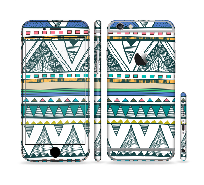 The Abstract Blue and Green Triangle Aztec Sectioned Skin Series for the Apple iPhone 6/6s