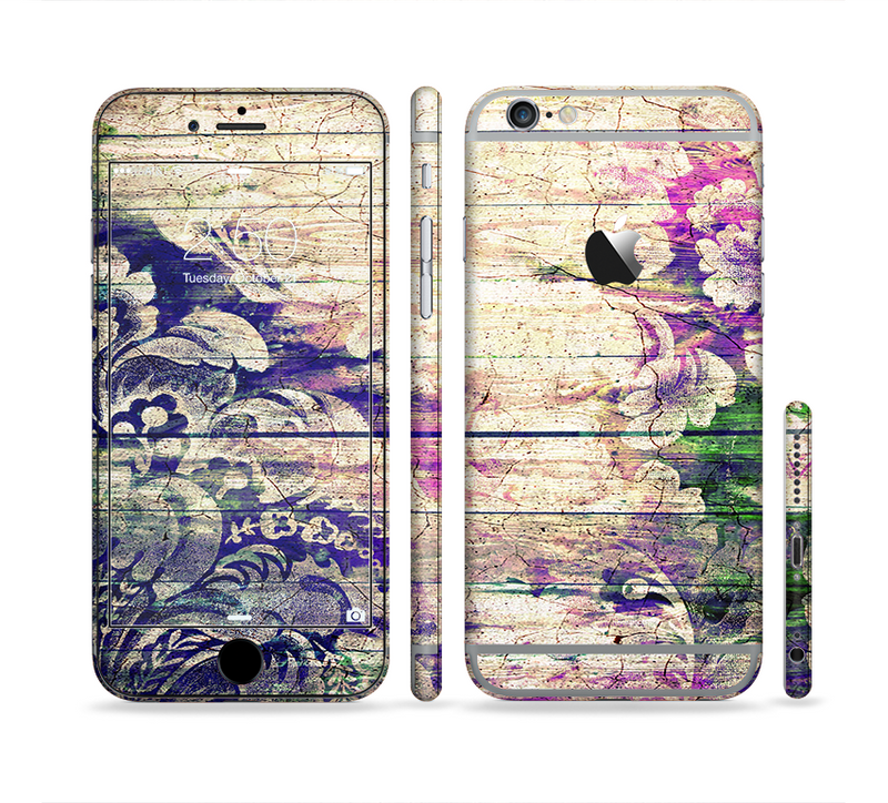 The Abstract Color Floral Painted Wood Planks Sectioned Skin Series for the Apple iPhone 6/6s