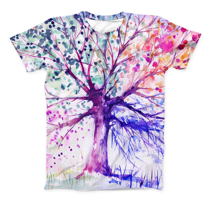 The Abstract Colorful WaterColor Vivid Tree V2 ink-Fuzed Unisex All Over Full-Printed Fitted Tee Shirt