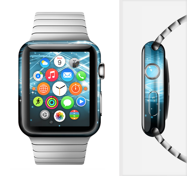 The Abstract Glowing Blue Swirls Full-Body Skin Set for the Apple Watch