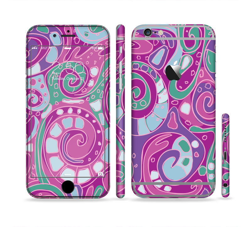 The Abstract Pink & Purple Vector Swirled Pattern Sectioned Skin Series for the Apple iPhone 6/6s
