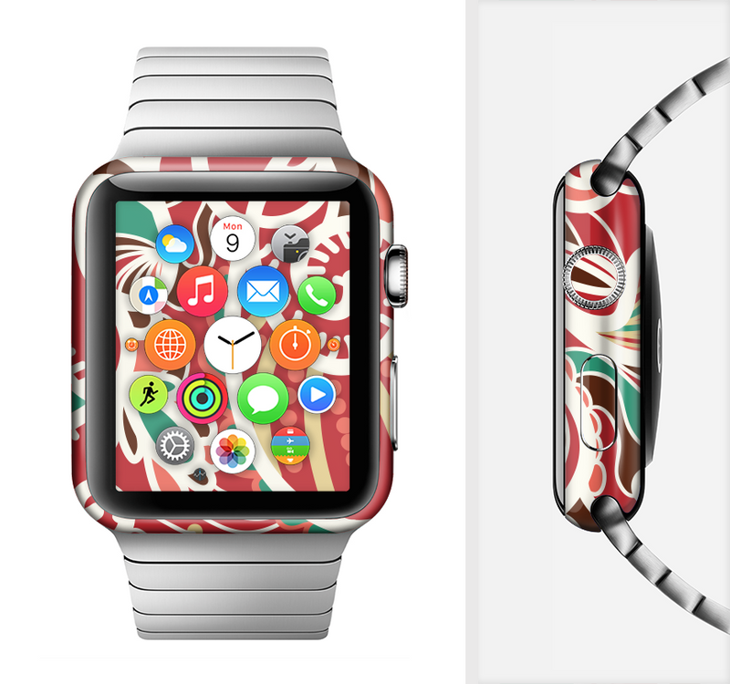 The Abstract Red & Green Vector Pattern Full-Body Skin Set for the Apple Watch