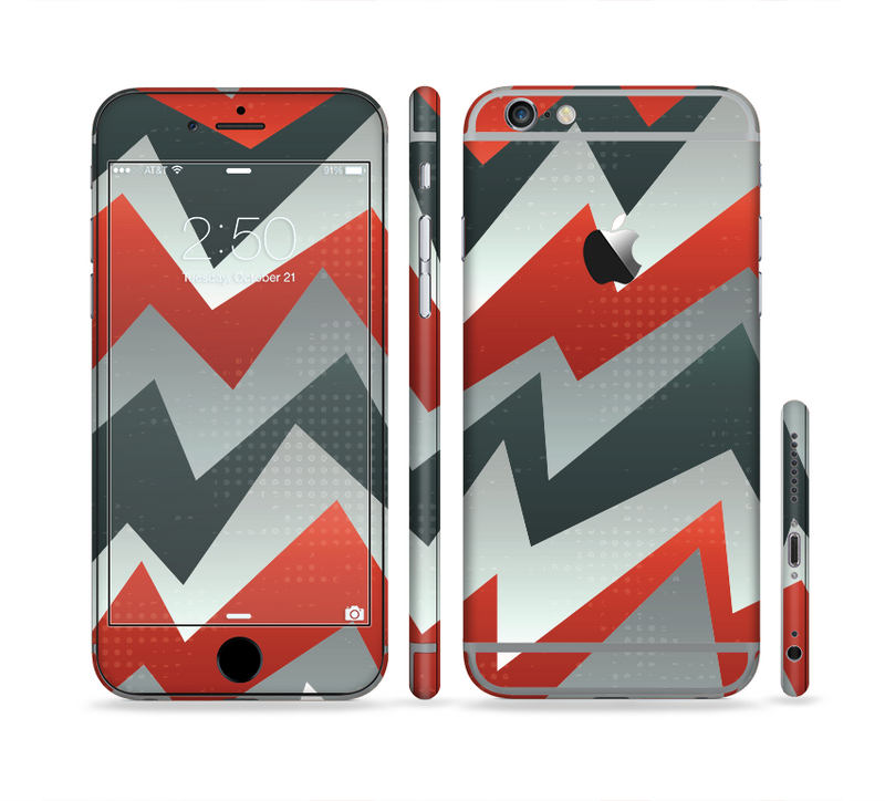 The Abstract Red, Grey and White ZigZag Pattern Sectioned Skin Series for the Apple iPhone 6/6s