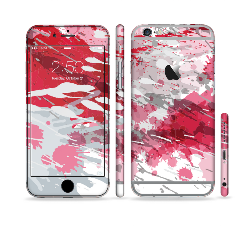 The Abstract Red, Pink and White Paint Splatter Sectioned Skin Series for the Apple iPhone 6/6s