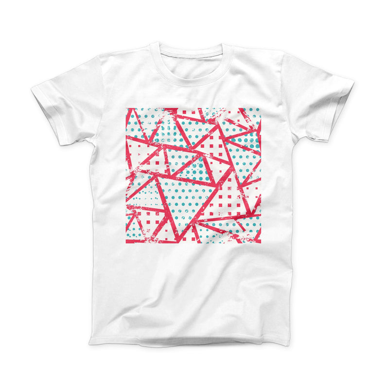 The Abstract Red and Teal Overlaps ink-Fuzed Front Spot Graphic Unisex Soft-Fitted Tee Shirt