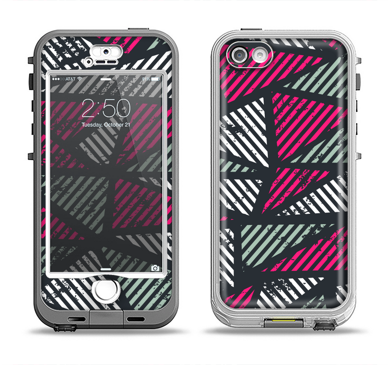 The Abstract Striped Vibrant Trangles Apple iPhone 5-5s LifeProof Nuud Case Skin Set