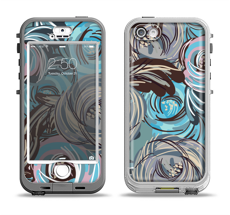 The Abstract Subtle Toned Floral Strokes Apple iPhone 5-5s LifeProof Nuud Case Skin Set