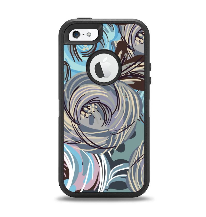 The Abstract Subtle Toned Floral Strokes Apple iPhone 5-5s Otterbox Defender Case Skin Set