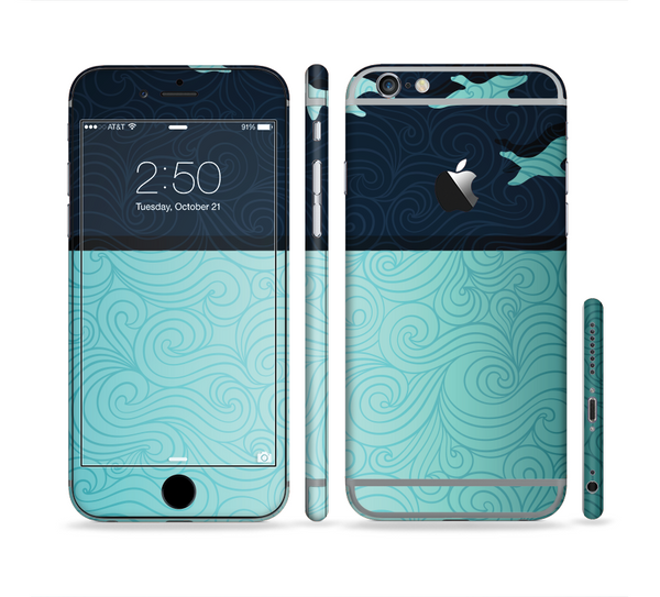 The Abstract Swirled Two Toned Green with Birds Sectioned Skin Series for the Apple iPhone 6/6s Plus