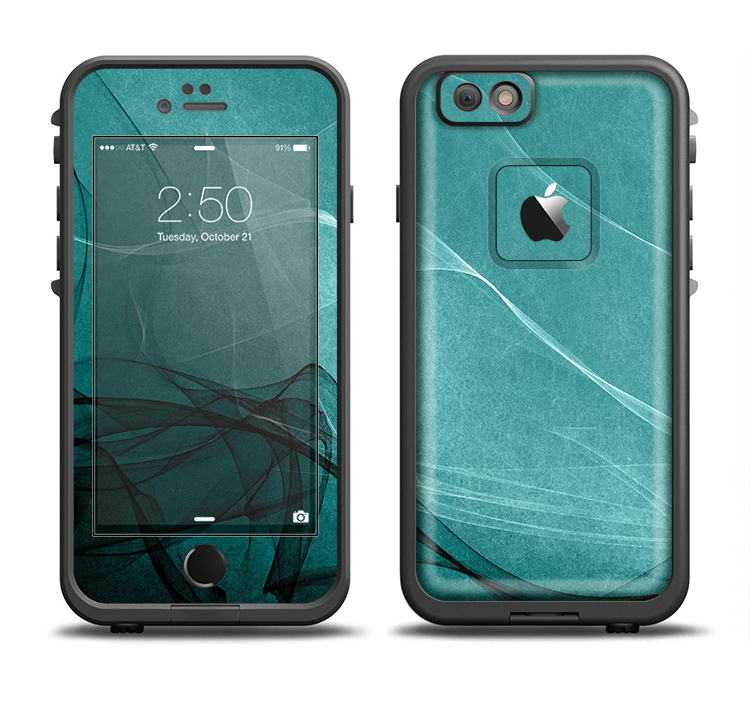 The Abstract Teal and Black Curves Apple iPhone 6/6s LifeProof Fre Case Skin Set