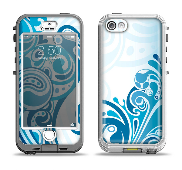 The Abstract Vibrant Blue Swirled Apple iPhone 5-5s LifeProof Nuud Case Skin Set