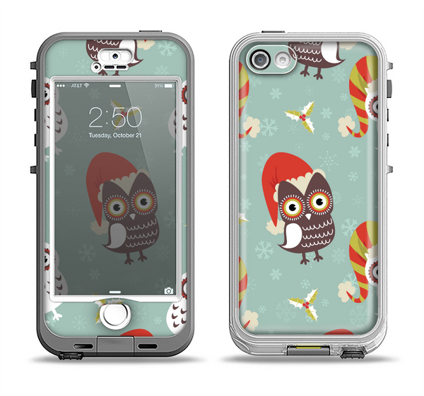 The Abstract Vintage Christmas Owls Apple iPhone 5-5s LifeProof Nuud Case Skin Set