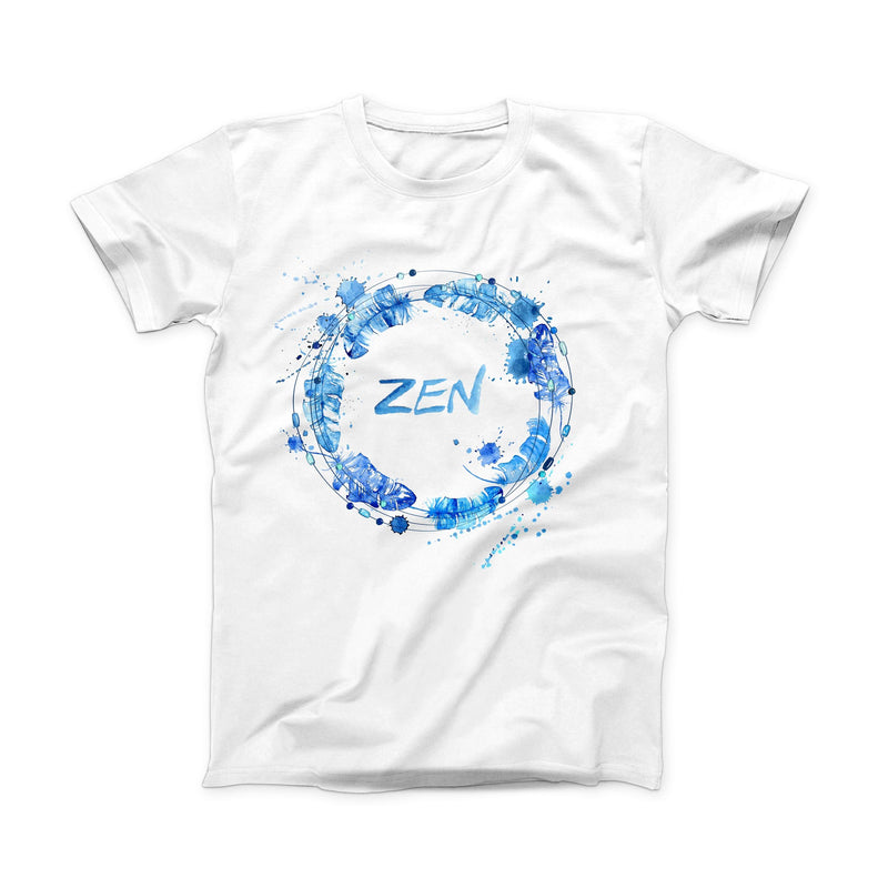 The Abstract Watercolor Blue Feather Circle ink-Fuzed Front Spot Graphic Unisex Soft-Fitted Tee Shirt