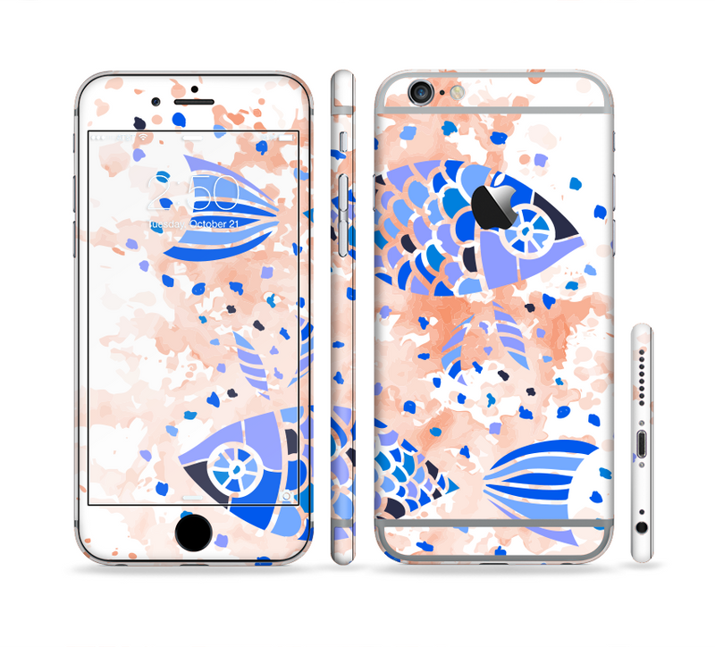 The Abstract White and Blue Fish Fossil Sectioned Skin Series for the Apple iPhone 6/6s Plus