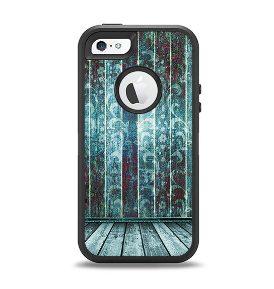 The Aged Blue Victorian Striped Wall Apple iPhone 5-5s Otterbox Defender Case Skin Set