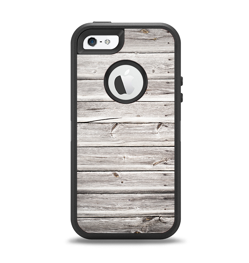 The Aged White Wood Planks Apple iPhone 5-5s Otterbox Defender Case Skin Set