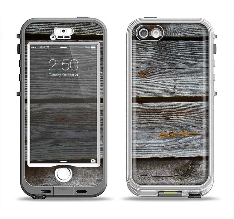 The Aged Wood Planks Apple iPhone 5-5s LifeProof Nuud Case Skin Set