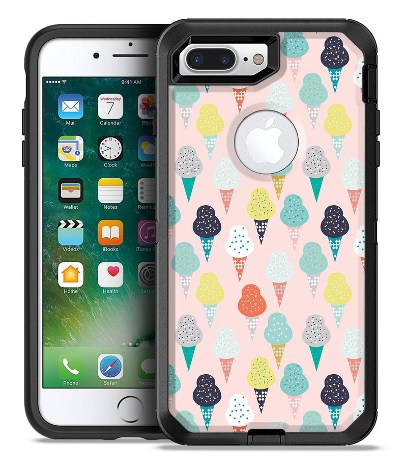 The All Over Pink Ice Cream Cone Pattern - iPhone 7 or 7 Plus Commuter Case Skin Kit