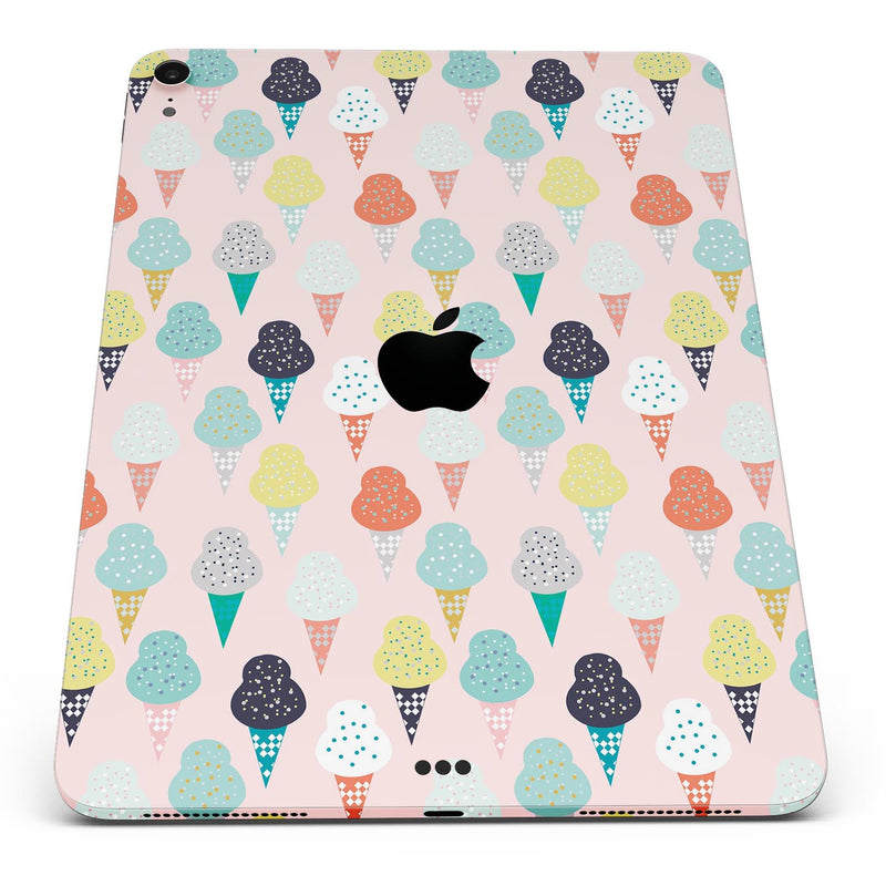 The All Over Pink Ice Cream Cone Pattern - Full Body Skin Decal for the Apple iPad Pro 12.9", 11", 10.5", 9.7", Air or Mini (All Models Available)