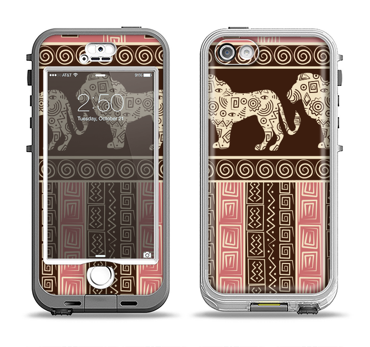 The Aztec Pink & Brown Lion Pattern Apple iPhone 5-5s LifeProof Nuud Case Skin Set