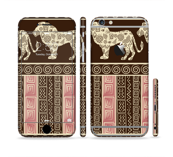 The Aztec Pink & Brown Lion Pattern Sectioned Skin Series for the Apple iPhone 6/6s Plus