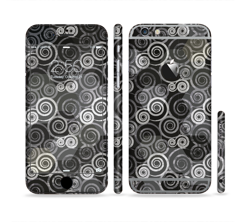 The Back & White Abstract Swirl Pattern Sectioned Skin Series for the Apple iPhone 6/6s