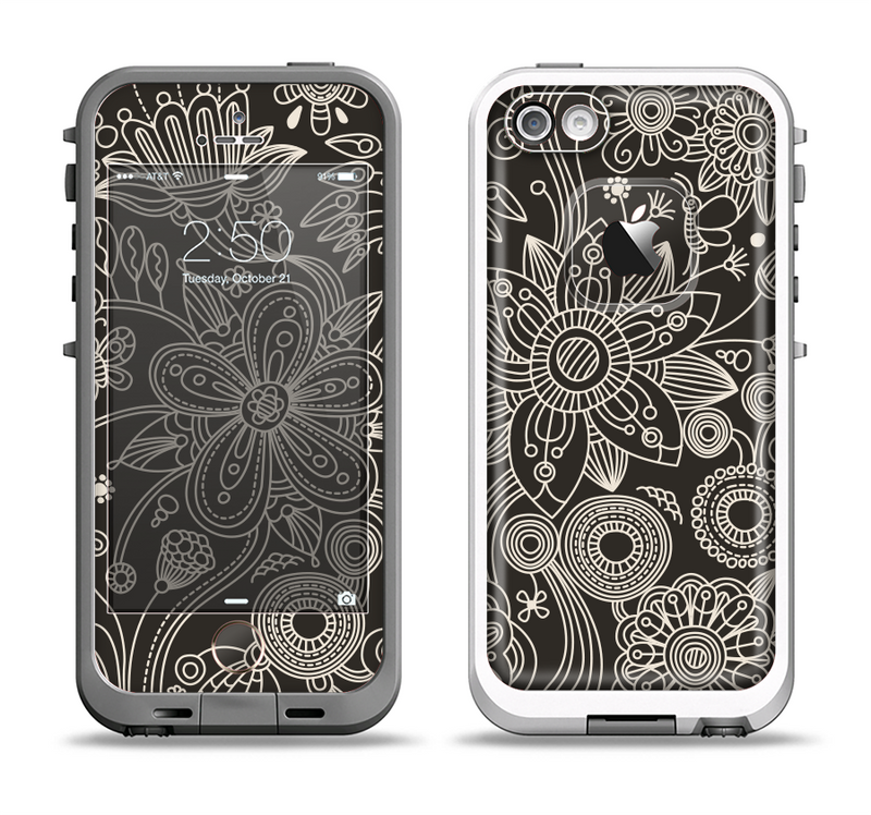 The Black Floral Laced Pattern V2 Apple iPhone 5-5s LifeProof Fre Case Skin Set