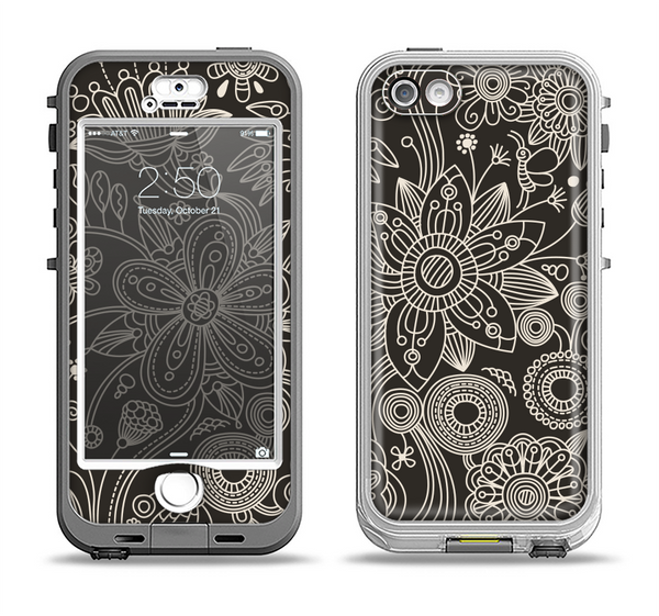 The Black Floral Laced Pattern V2 Apple iPhone 5-5s LifeProof Nuud Case Skin Set